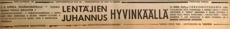 Advert for Hyvinkää gig 21.06.68