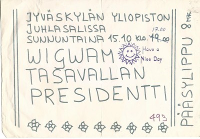 Ticket for Jyväskylä gig 15.10.1972