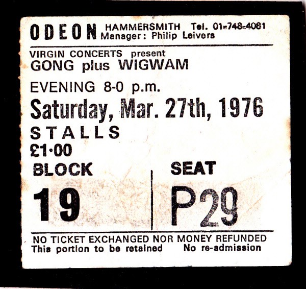 Ticket 27.3.1976 Hammersmith Odeon