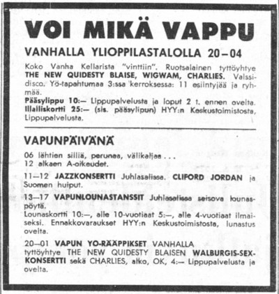 Advert for Helsinki 30.04.69