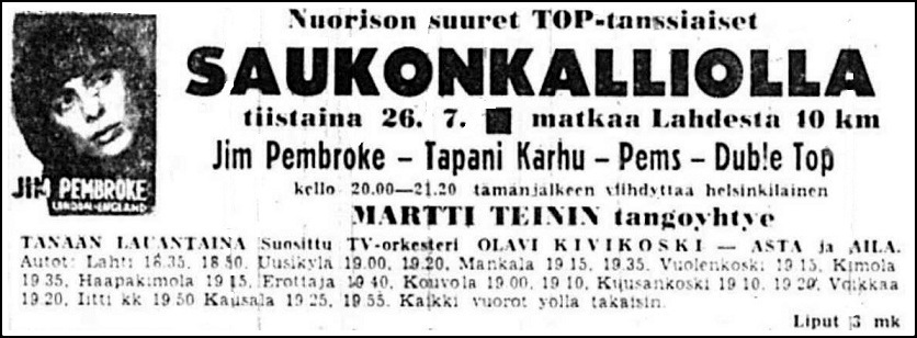 Advert for Saukonkallio 26.07.66