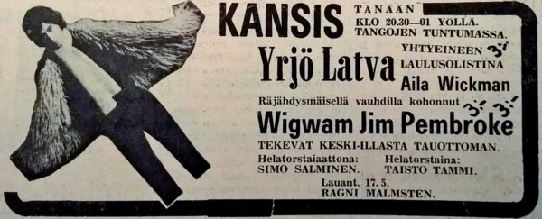 Advert from Hyvinkään Sanomat 10.05.69 for Hyvinkää concert