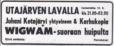 Advert for Utajärvi 12.08.72 from Kaleva