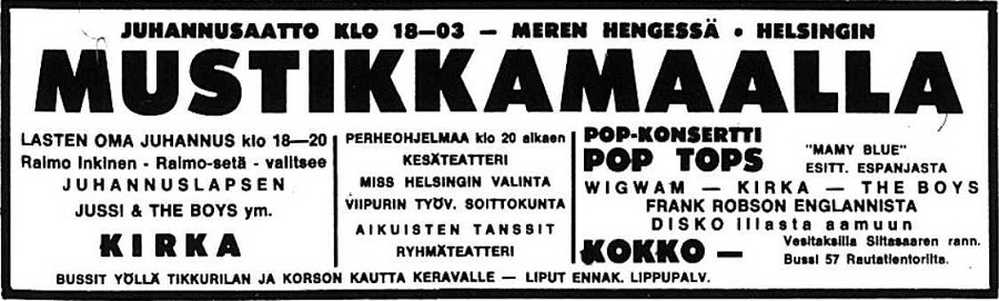Advert for Mustikkamaa 23.06.72