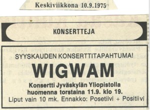 Advert from Keskisuomalainen 10.09.1975