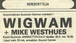 Advert for Jyväskylä gig 25.03.1977