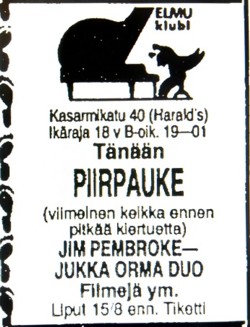 Advert for Helsinki 20.10.80