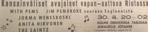 Advert for Riihimäki 30.04.66