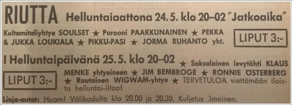 Advert for Riihimäki 25.05.69